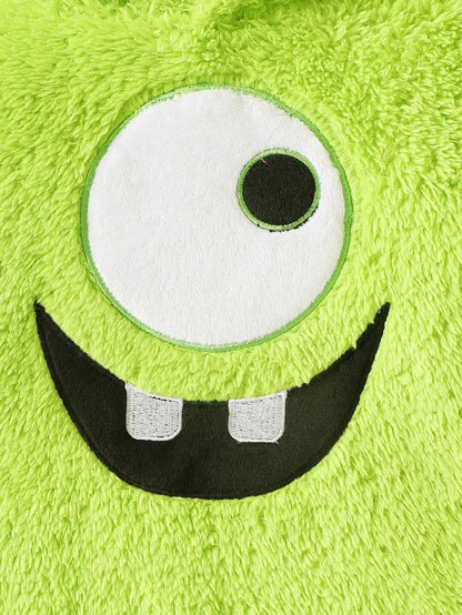 Baby Boy Monster Embroidered Demon Ear Hat Plush Jumpsuit